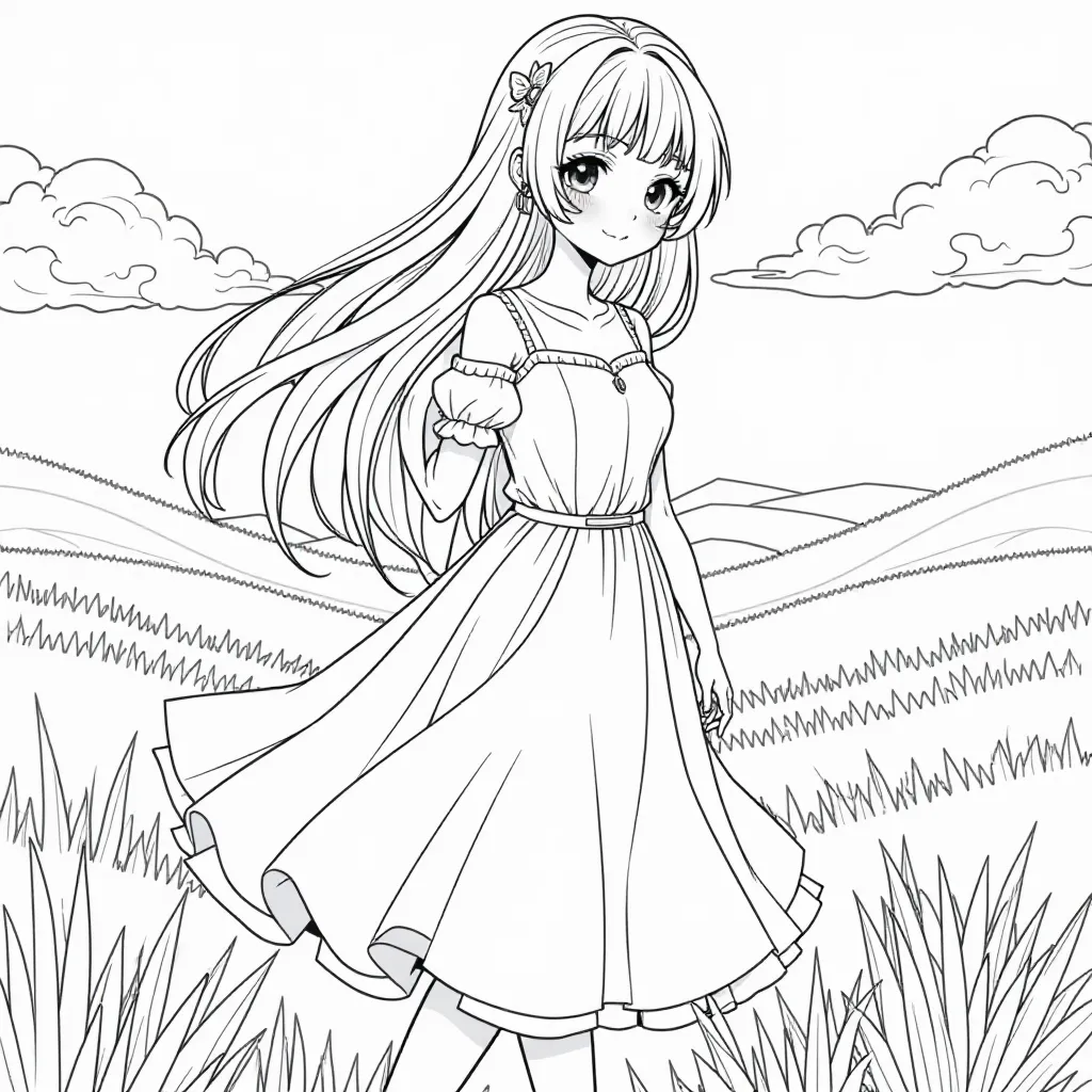 anime girl in the hill صفحات التلوين