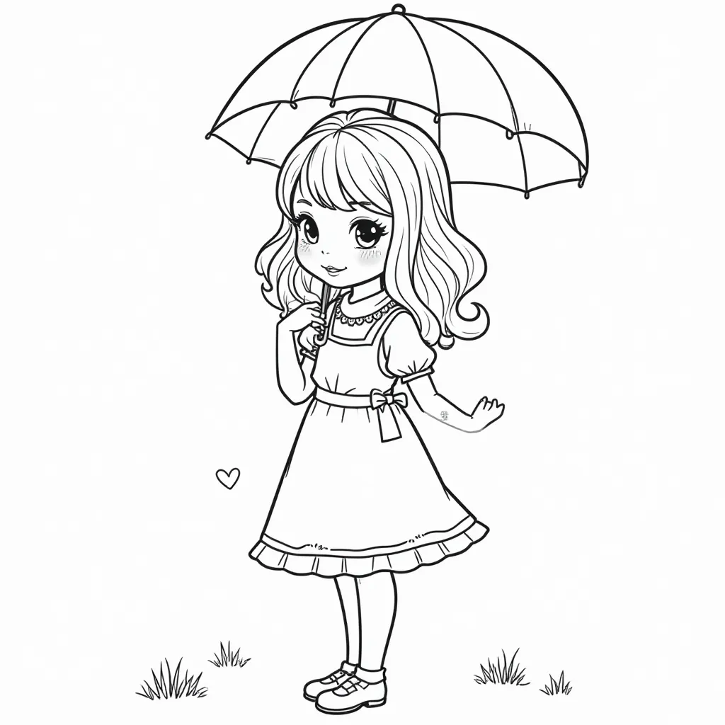 anime girl with umbrella in the rain صفحات التلوين