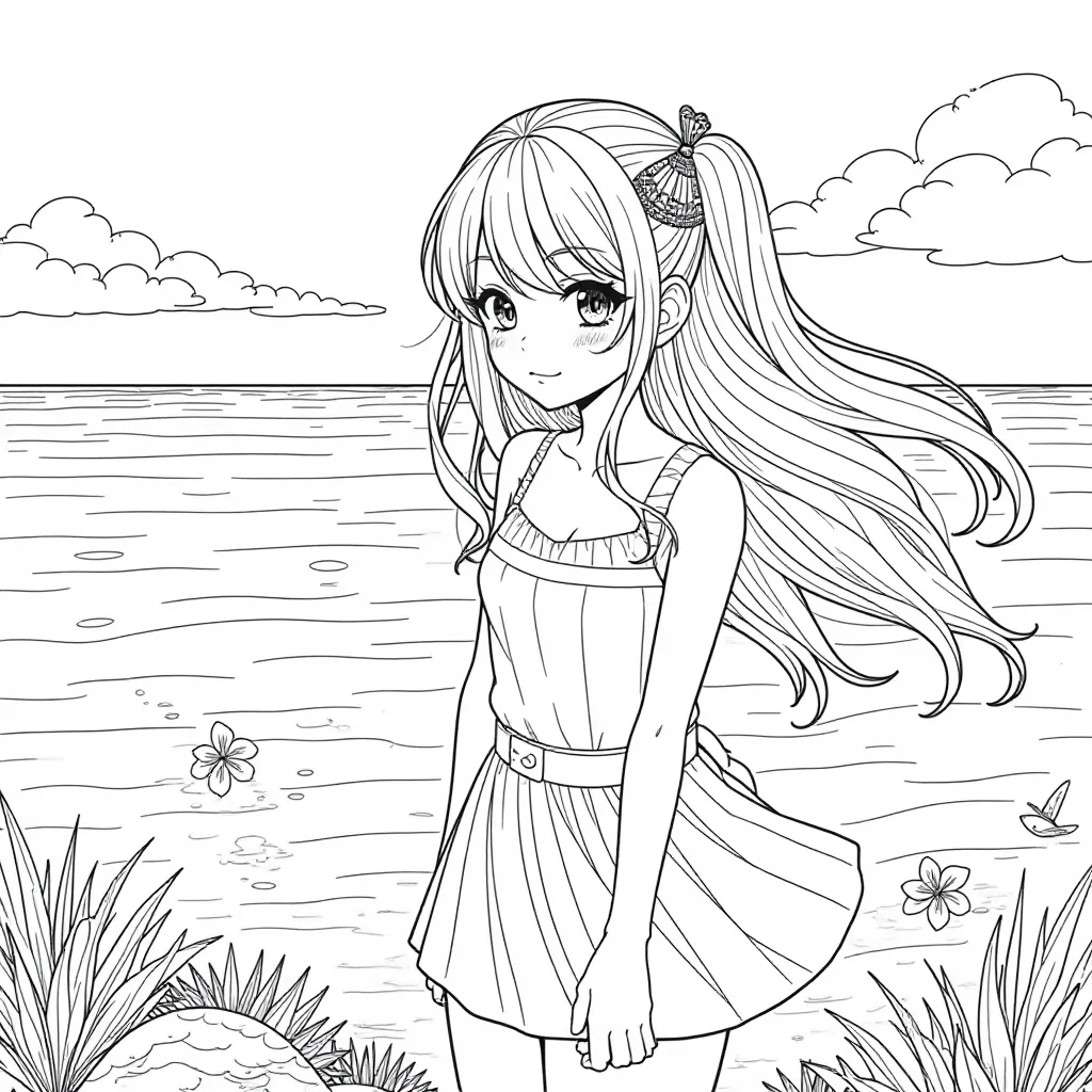 anime girl in ocean Páginas para Colorear