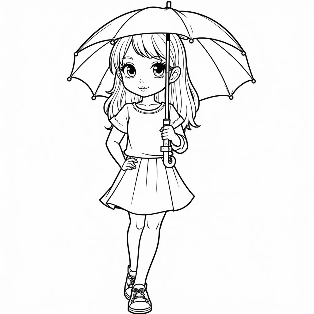 anime girl with umbrella صفحات التلوين