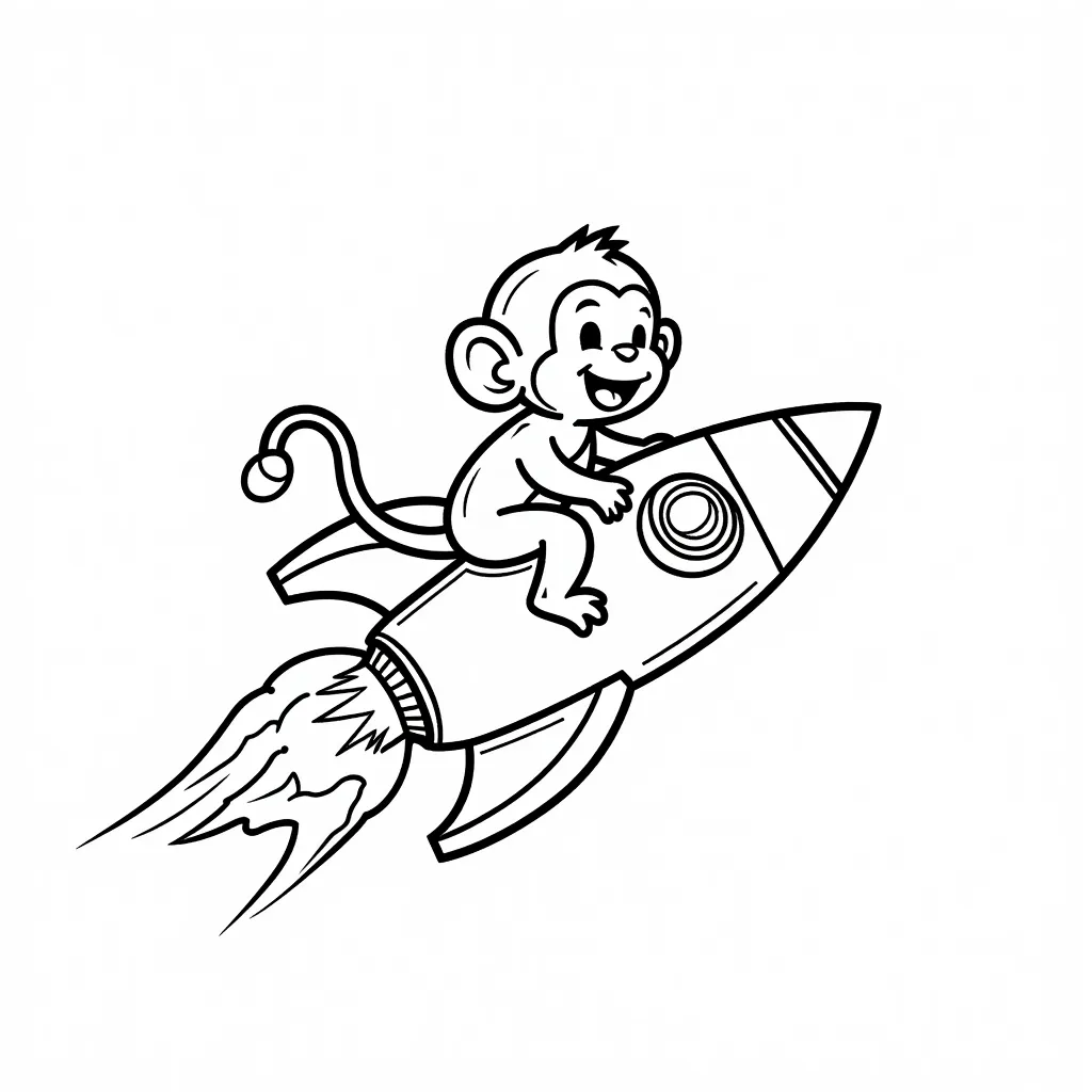 monkey riding a space rocket ship coloring pages