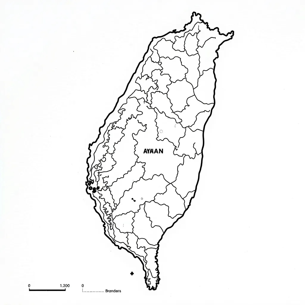 Taiwan map with rivers and cities صفحات التلوين