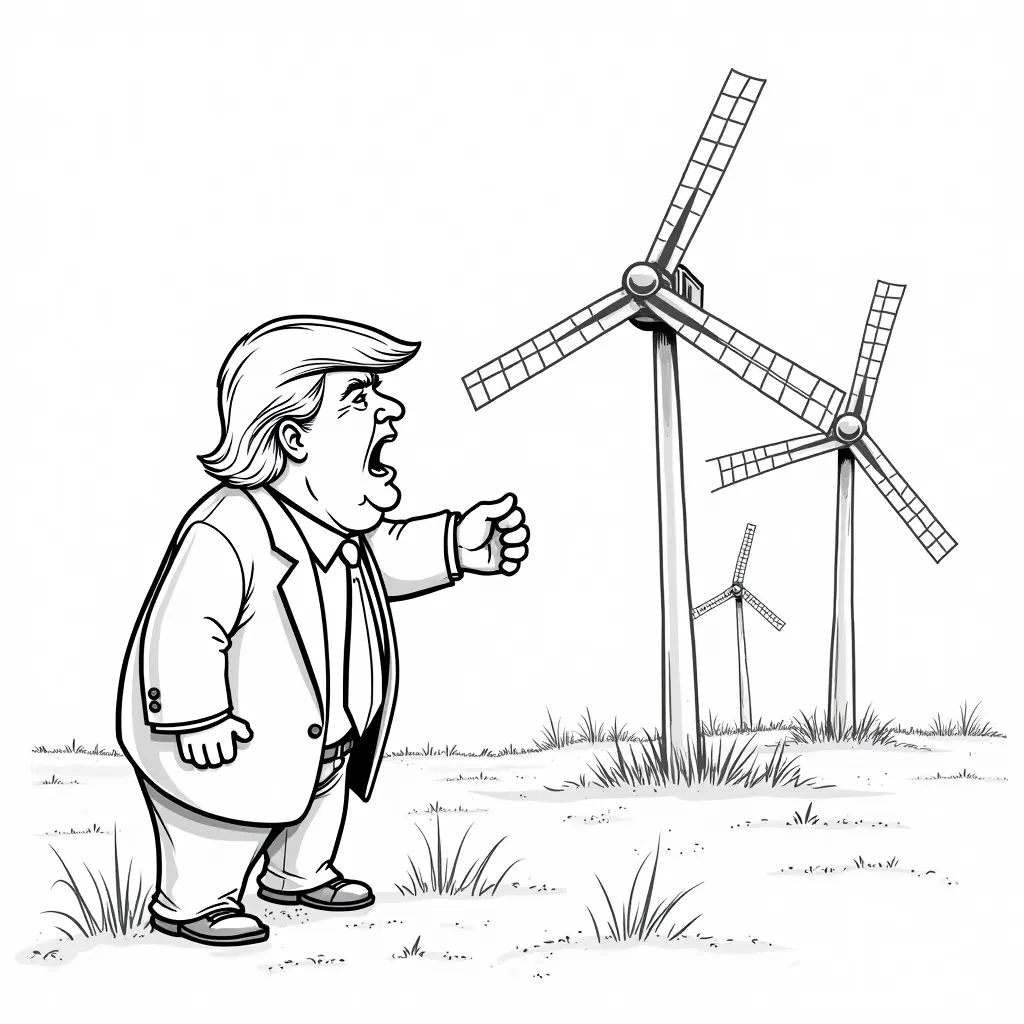 Donald Trump shouting at windmills coloring pages