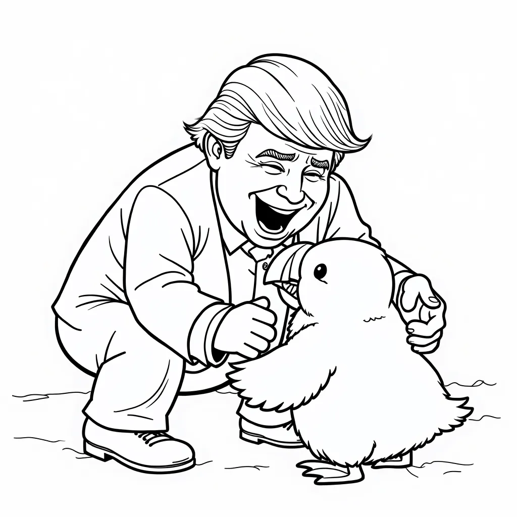 Donald Trump wrestling a giant puffin coloring pages