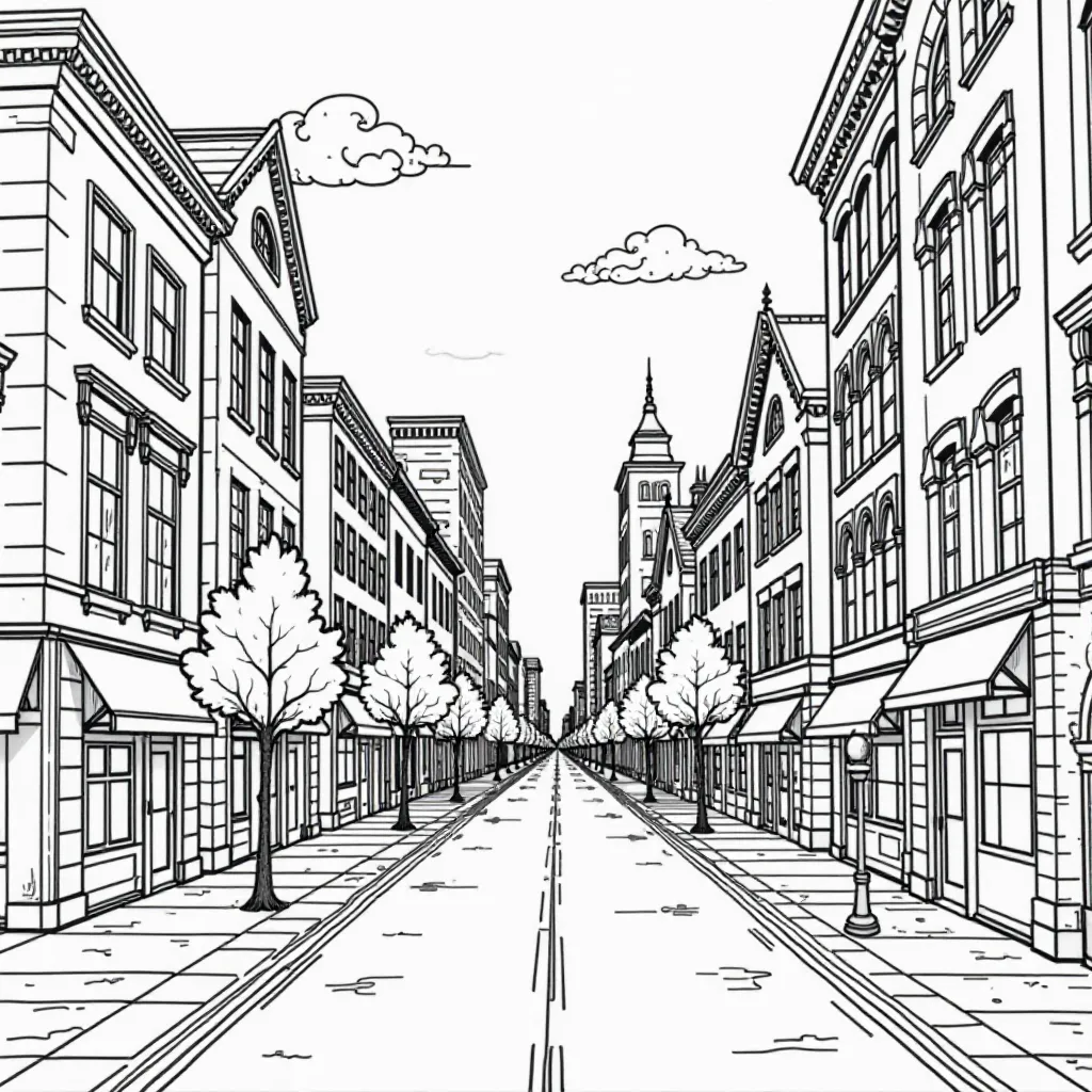 a picture of a city in perspective صفحات التلوين