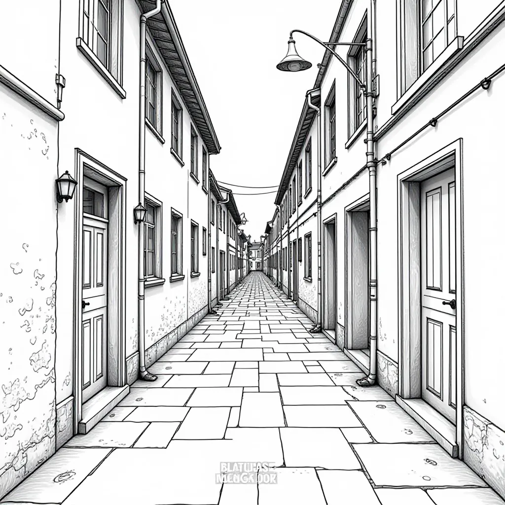 an alleyway with a good sense of perspective صفحات التلوين