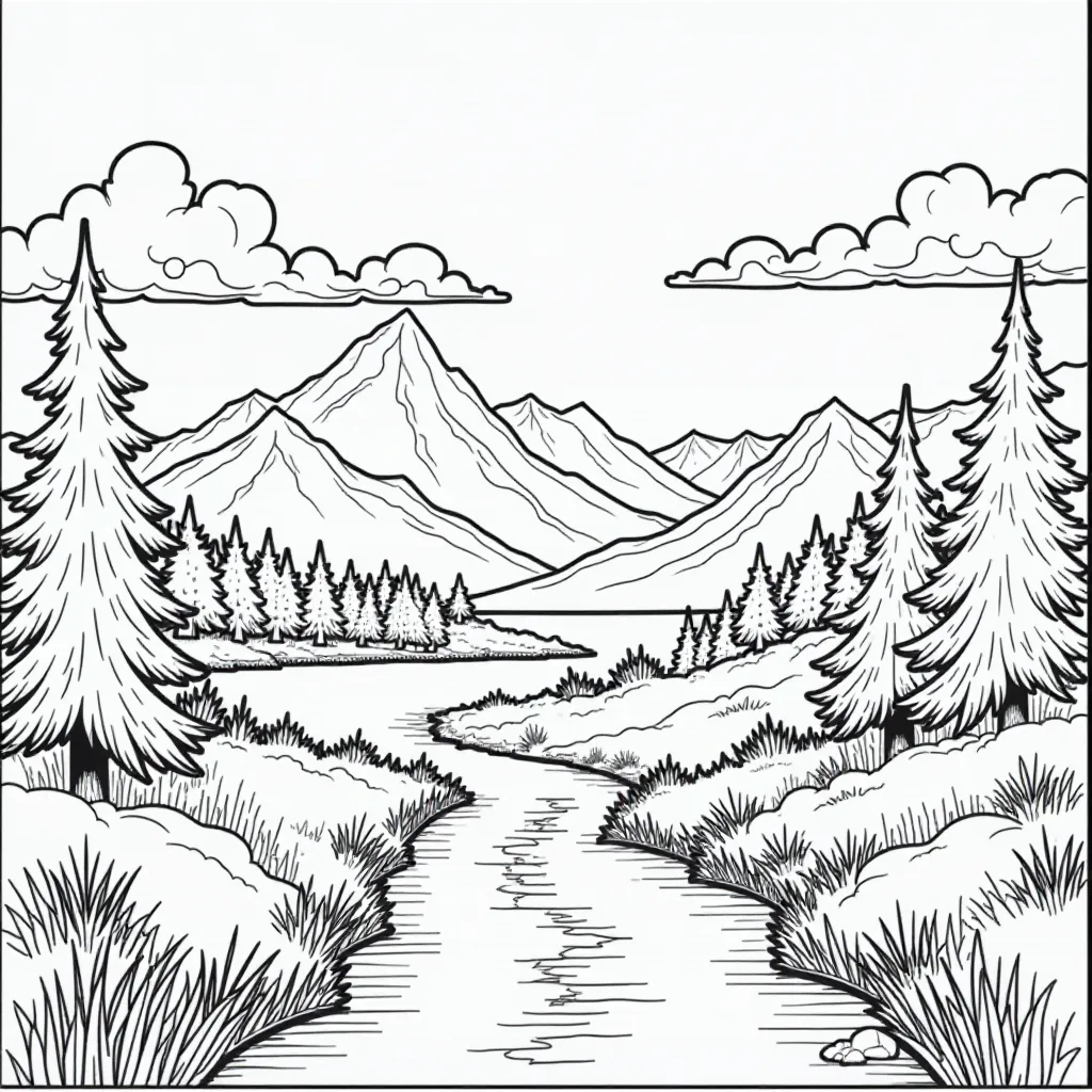 a perspective summer landscape صفحات التلوين