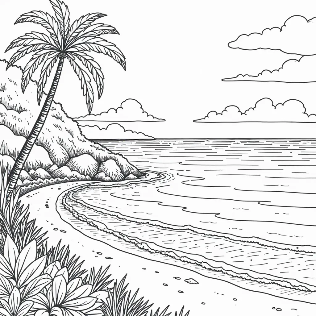a perspective landscape with sea صفحات التلوين