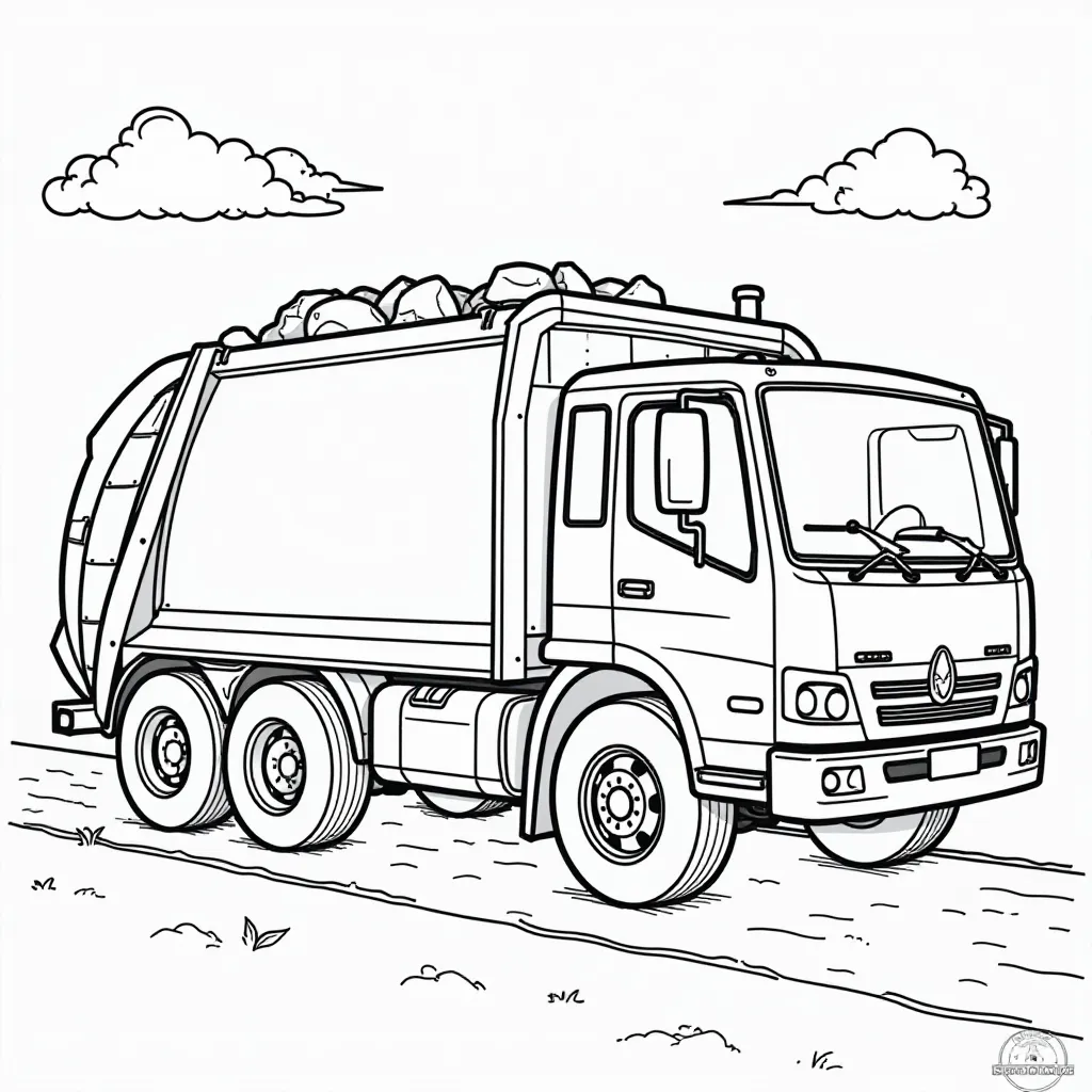  Garbage Truck Loading Trash Páginas para Colorear