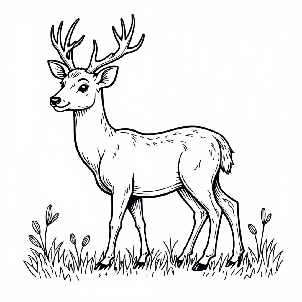 A deer standing in a field coloring pages