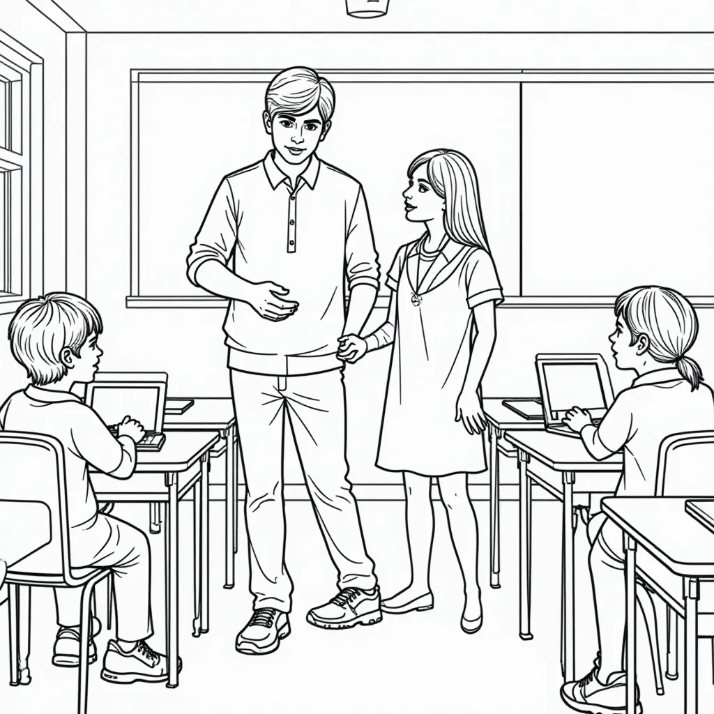 students listen carefully to teacher in class in the classroom صفحات التلوين