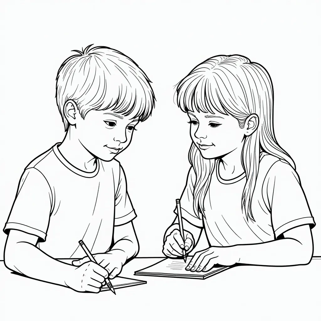 boy students finish homework  صفحات التلوين