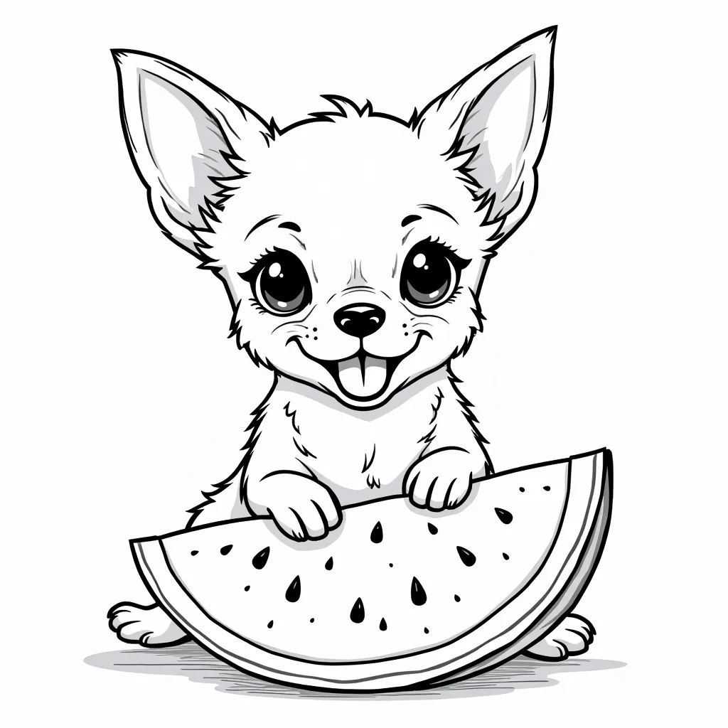 A chihuahua eating a watermelon coloring pages