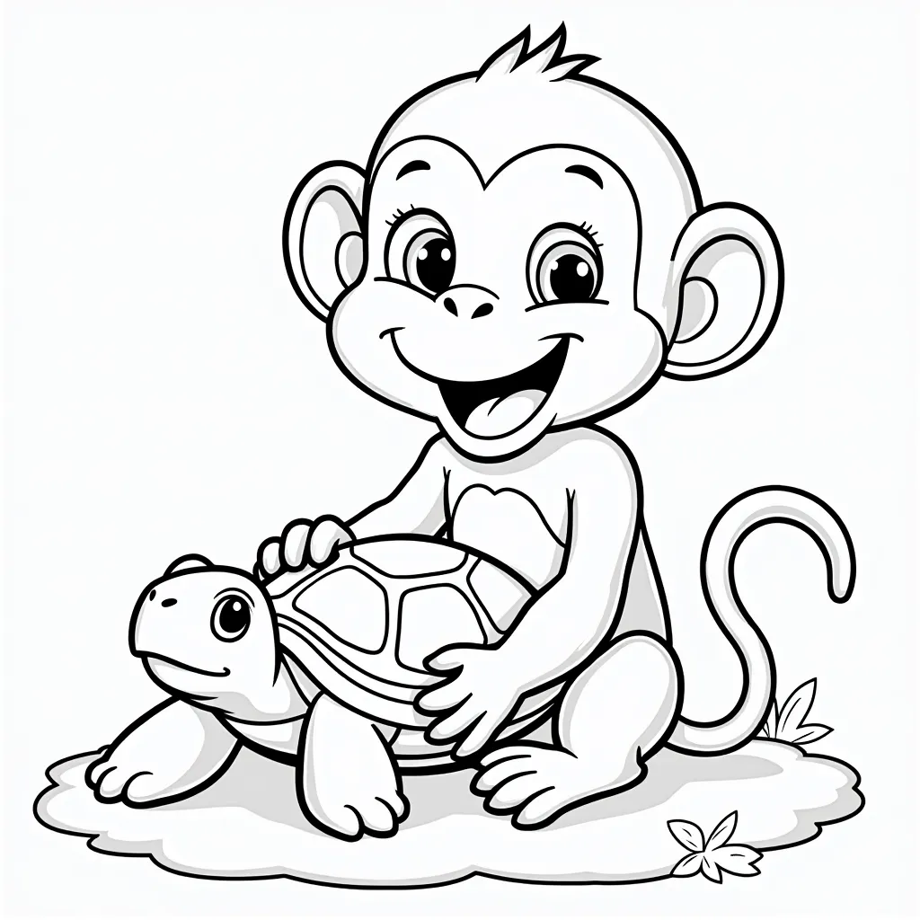 Monkey with turtle coloring pages