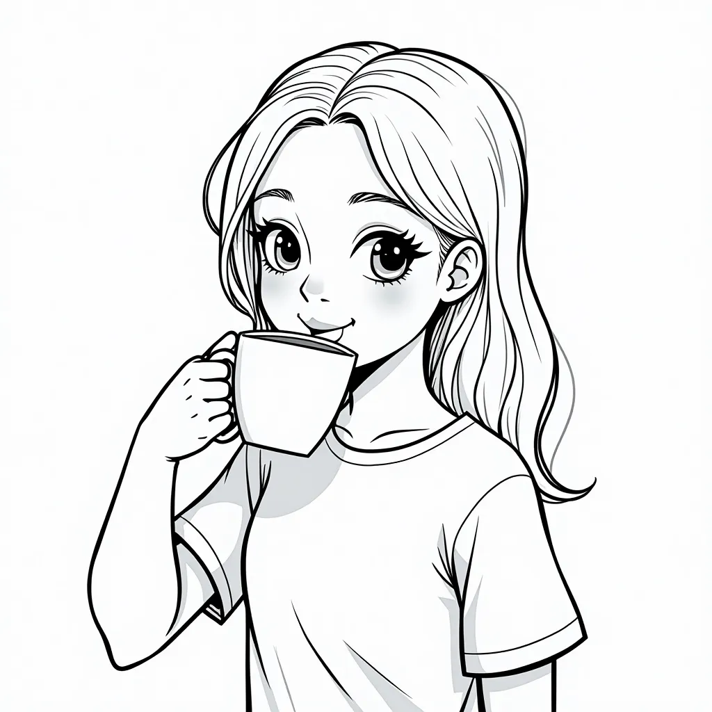 A  girl drink coffee  coloring pages