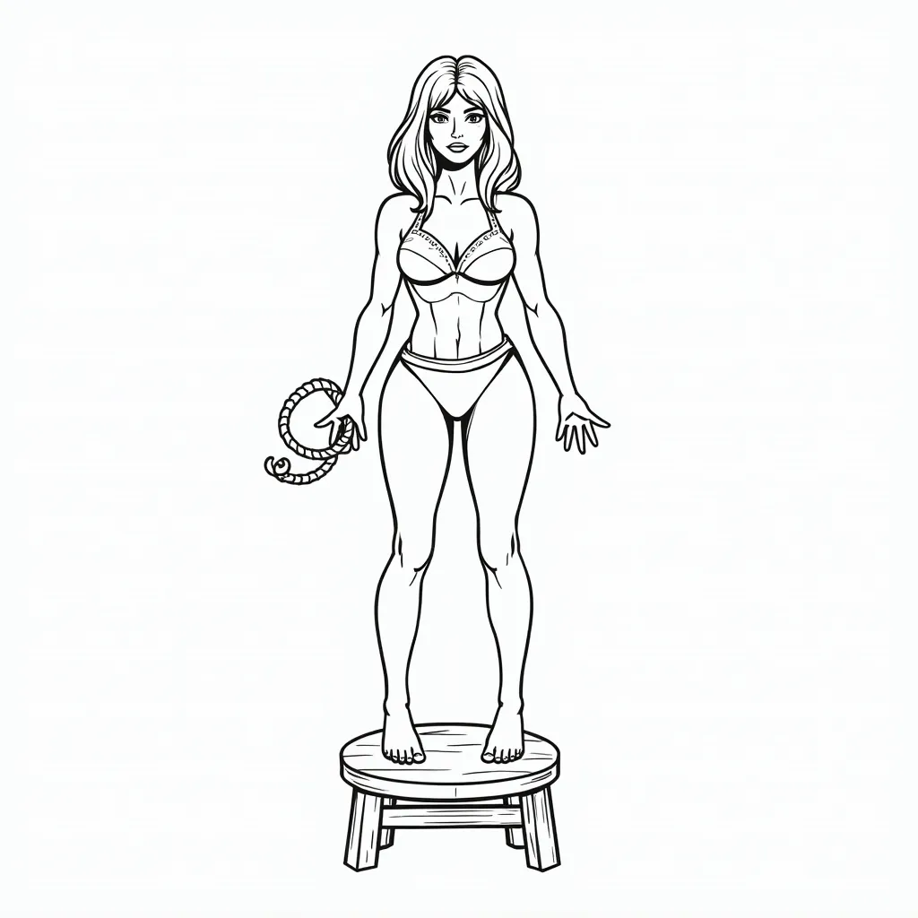 trans woman with a rope around her neck standing on a stool coloring pages