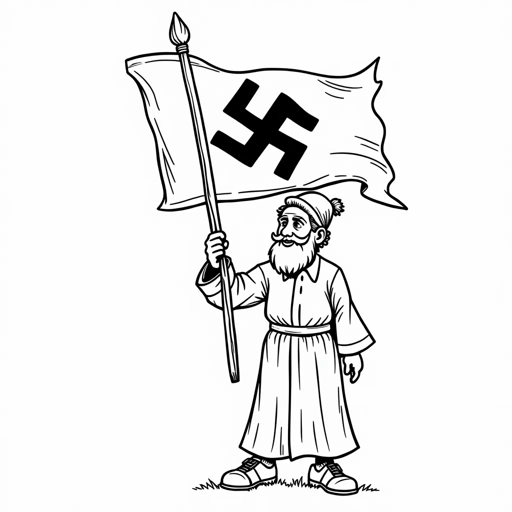 german swastika flag held by a jewish rabbi coloring pages