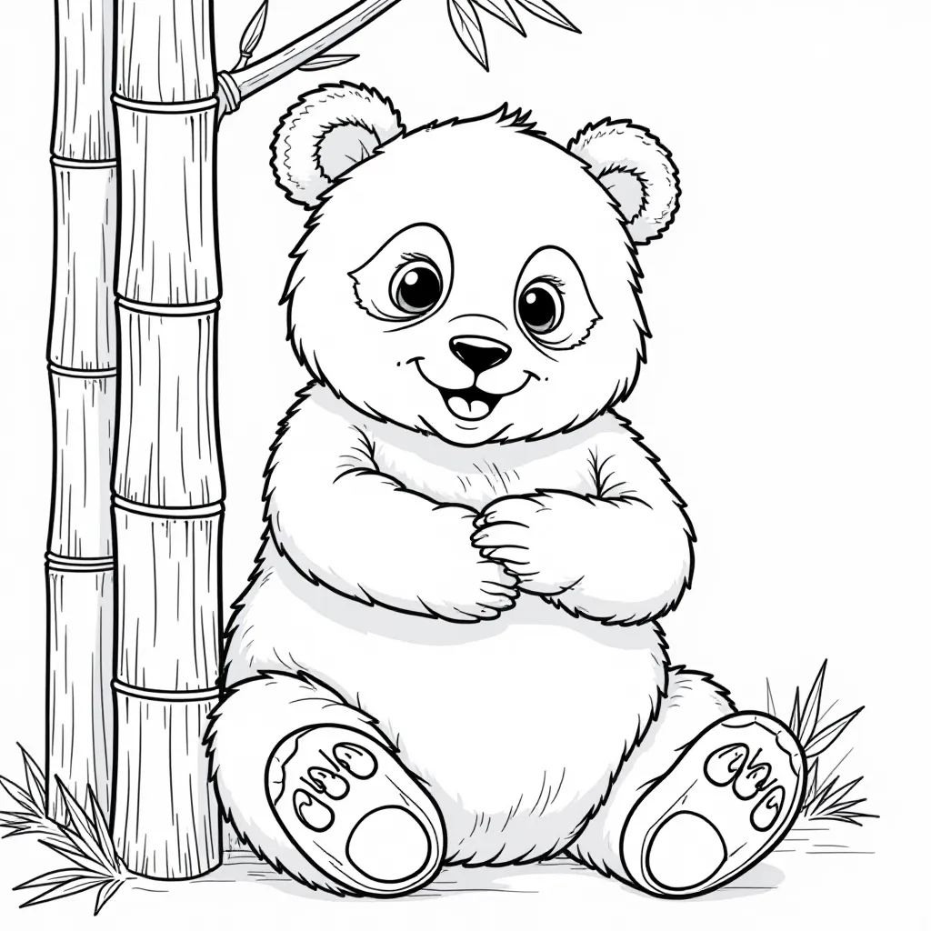 The panda eats bamboo صفحات التلوين