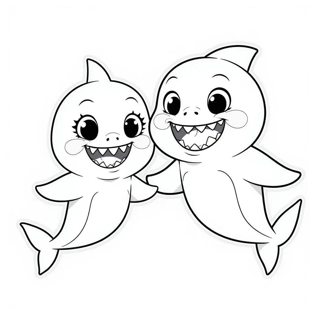  Baby Shark with Daddy Shark صفحات التلوين