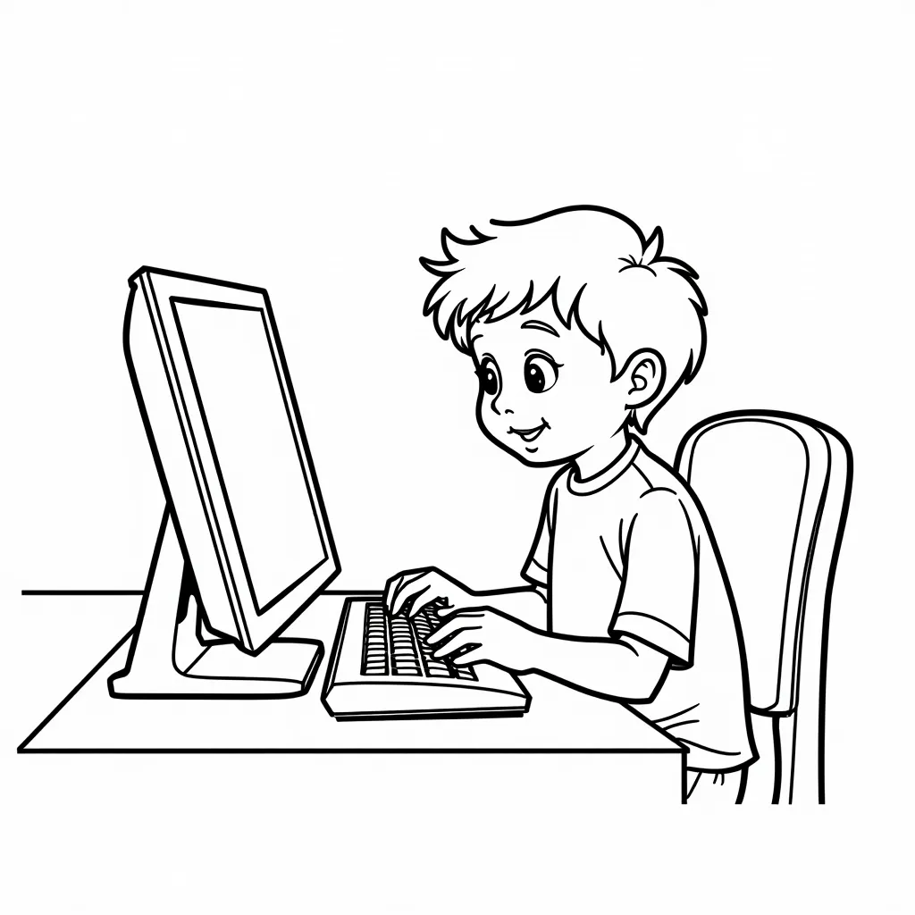 A child is learning computer coloring pages