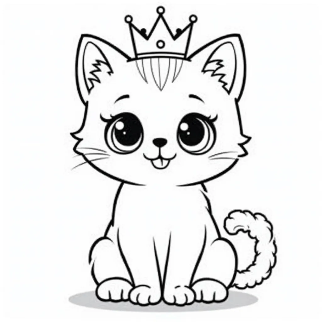 Cute cat with a crown on her head coloring pages