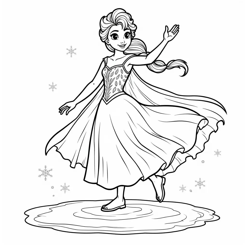 Elsa dancing on spreading ice coloring pages