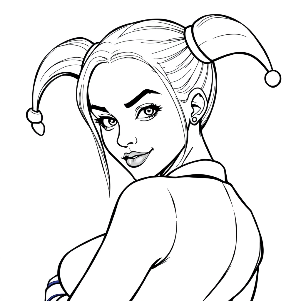 harley quinn from behind looking over her shoulder Páginas para Colorear