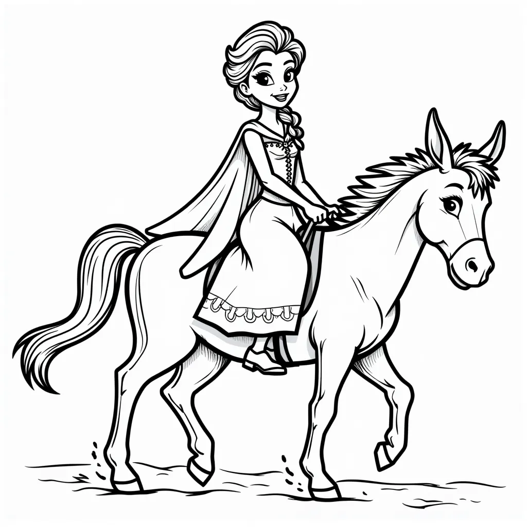 Elsa ride with the donkey coloring pages