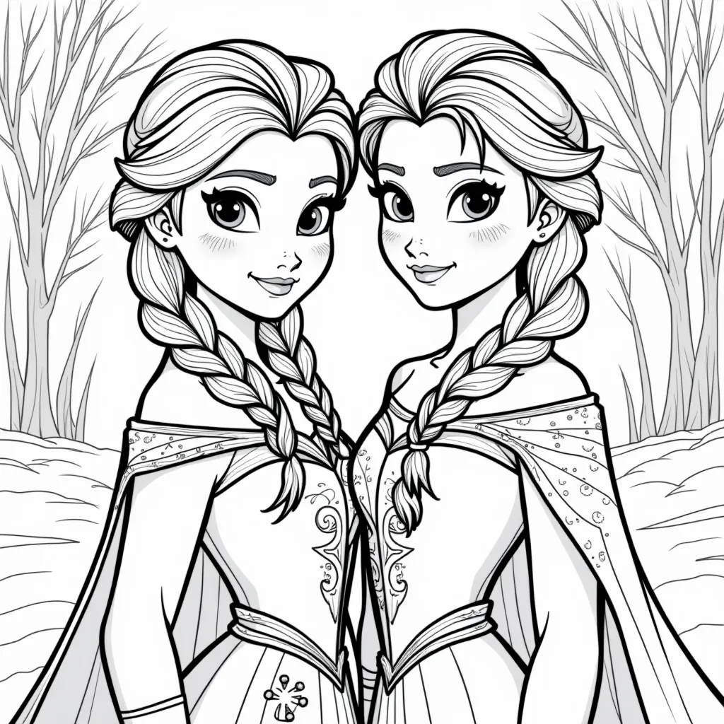 Anna and Elsa in the snow coloring pages