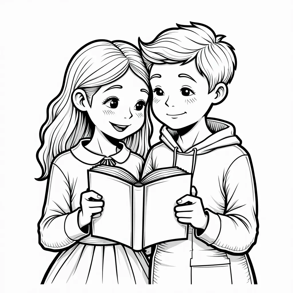 A couple is reading a book coloring pages