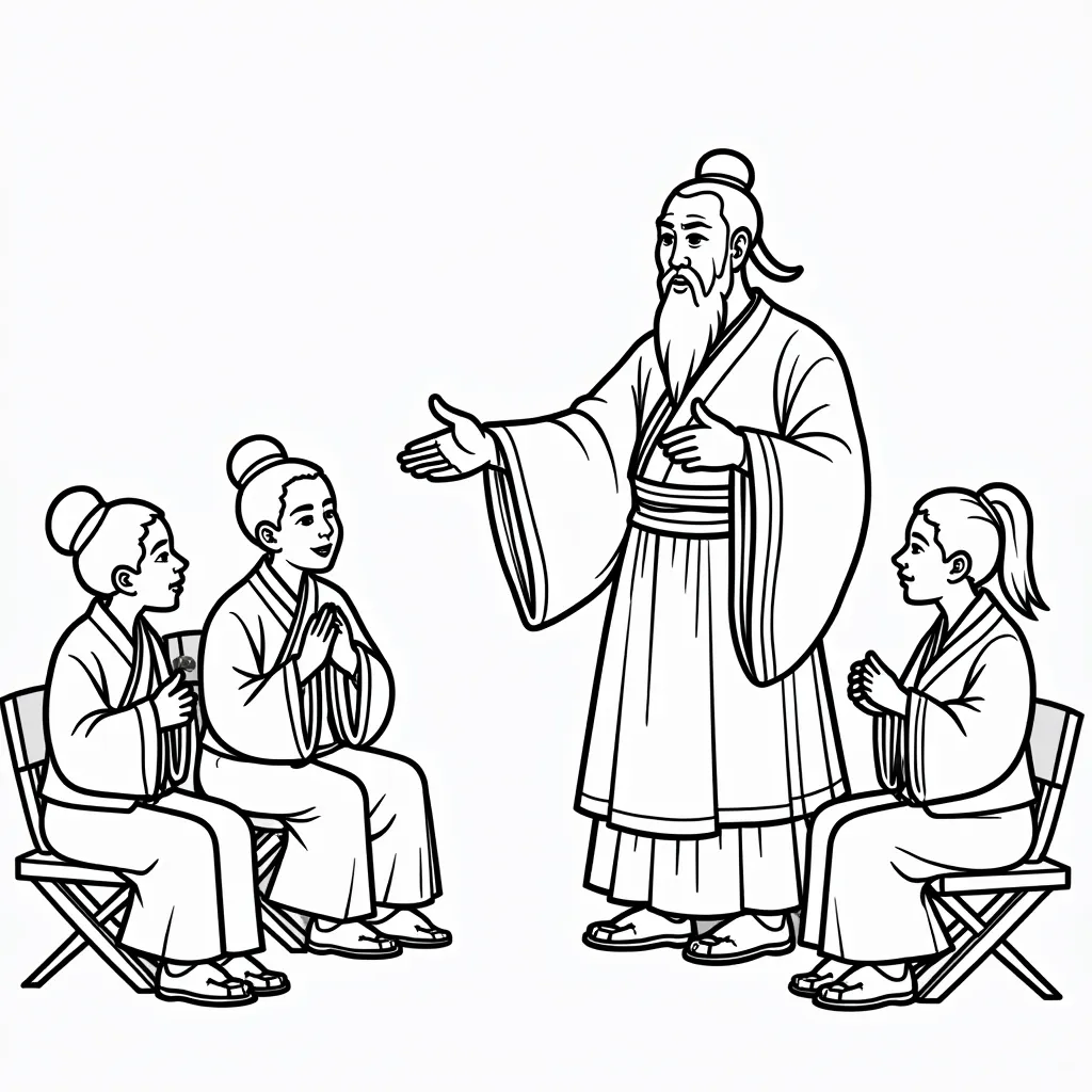 Confucius is teaching his students coloring pages