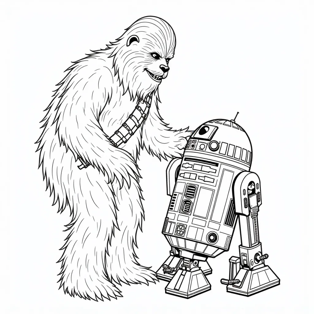  Chewbacca interacting with R2-D2 صفحات التلوين
