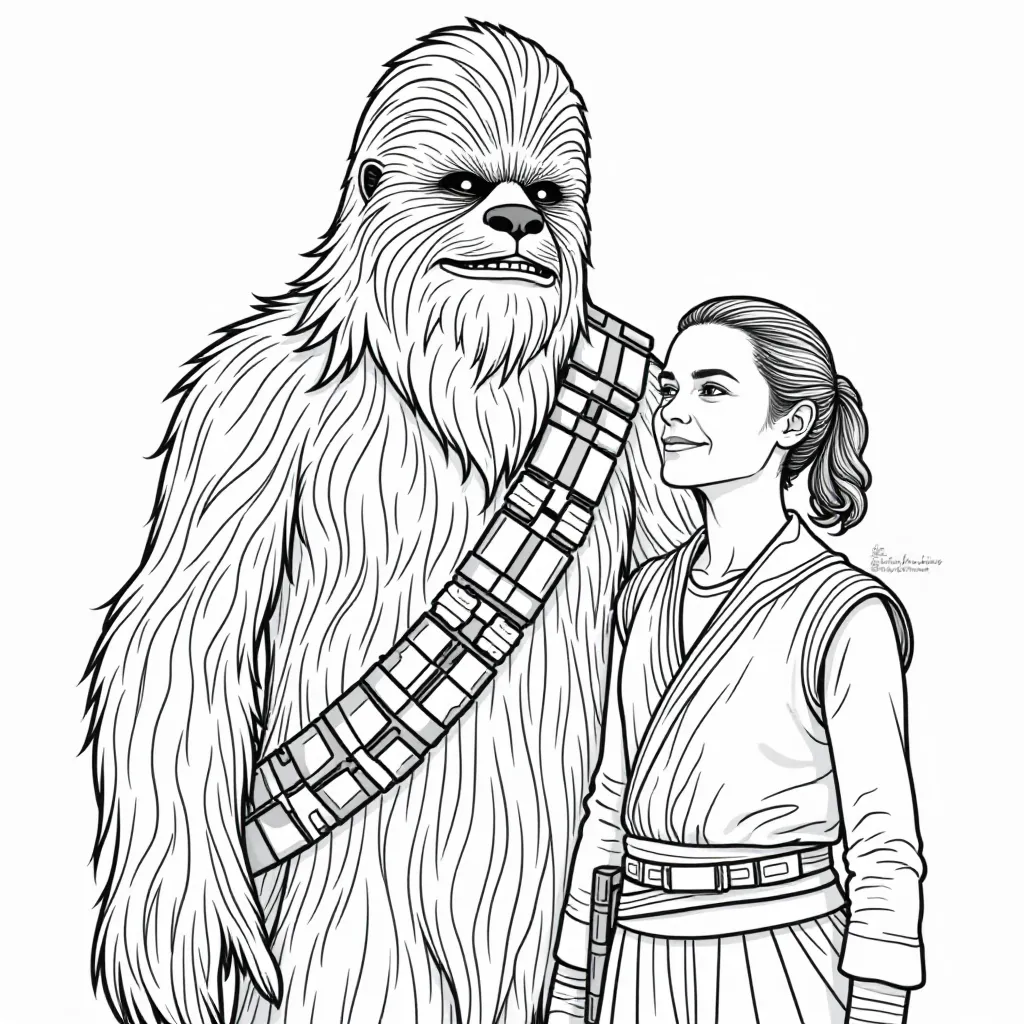  Chewbacca with Rey and Finn صفحات التلوين