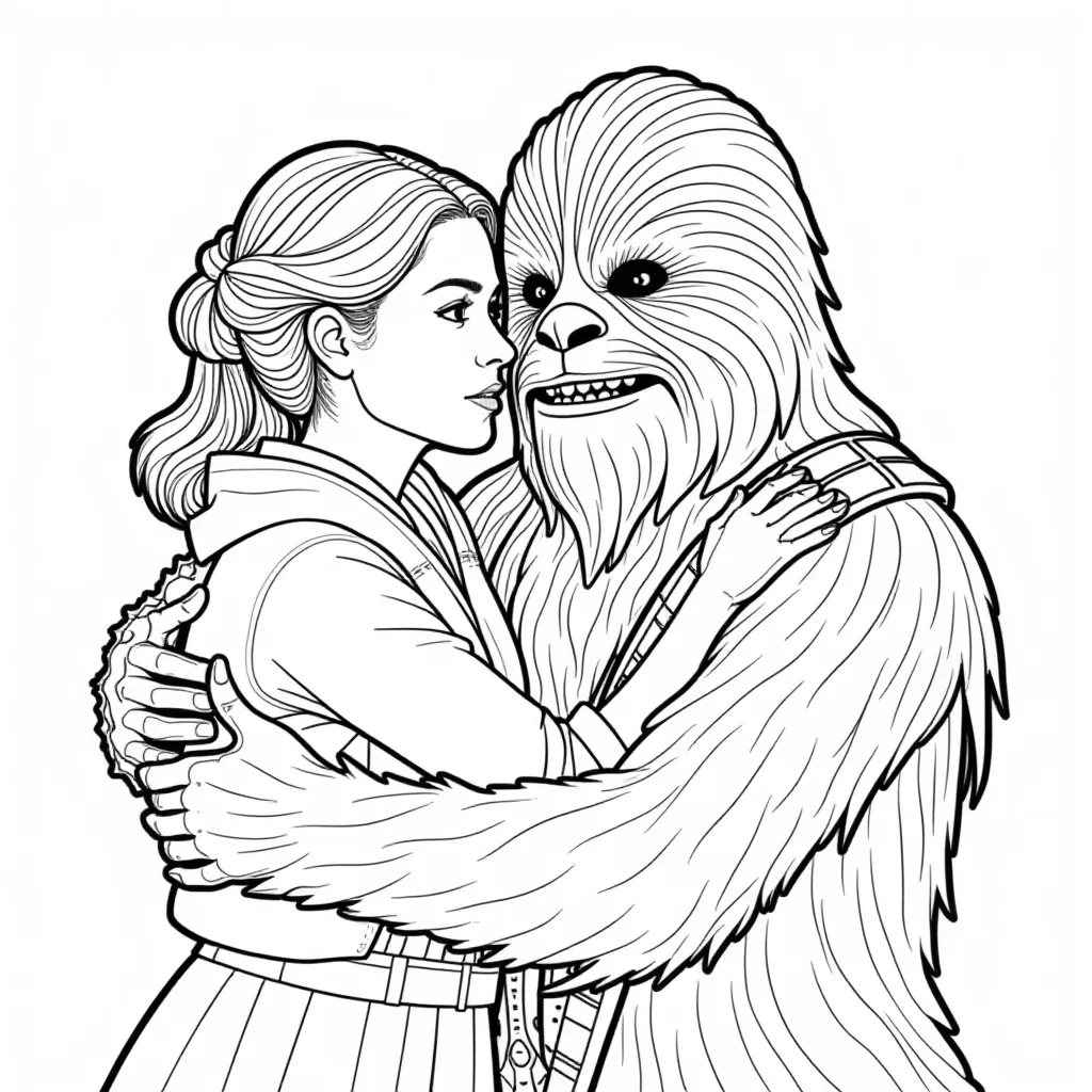  Chewbacca getting a hug from Leia صفحات التلوين