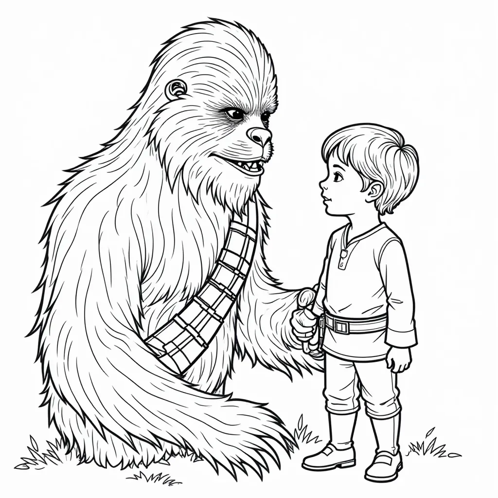  Chewbacca interacting with Luke Skywalker صفحات التلوين