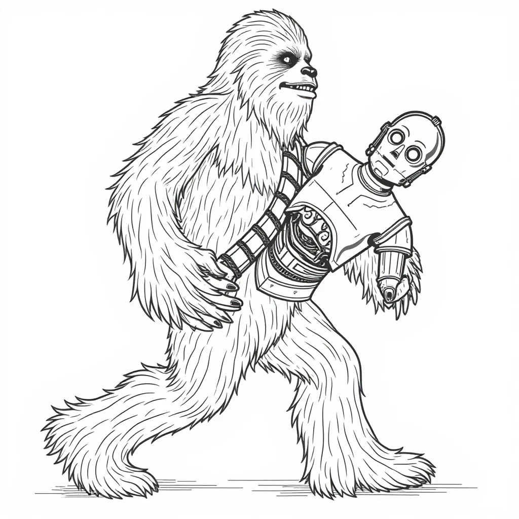  Chewbacca carrying a disassembled C-3PO صفحات التلوين