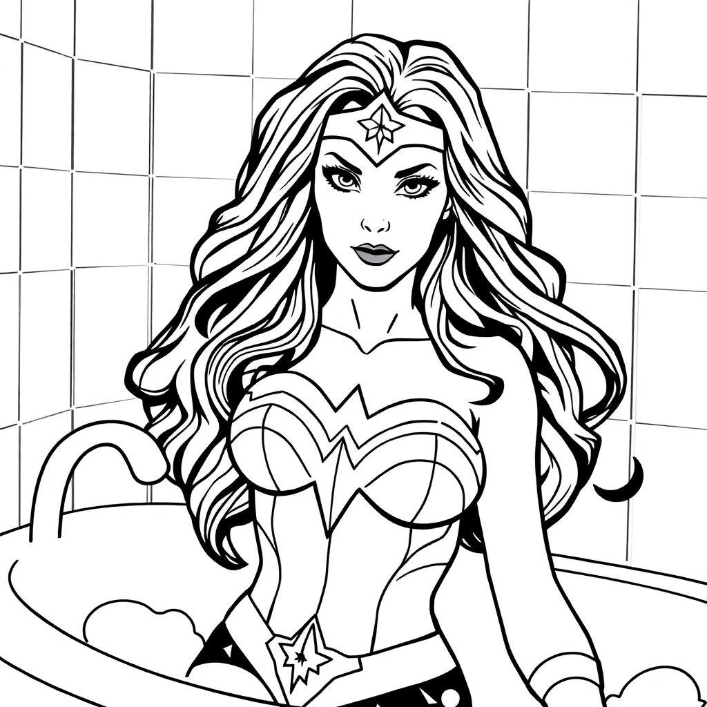 wonder woman taking bath صفحات التلوين