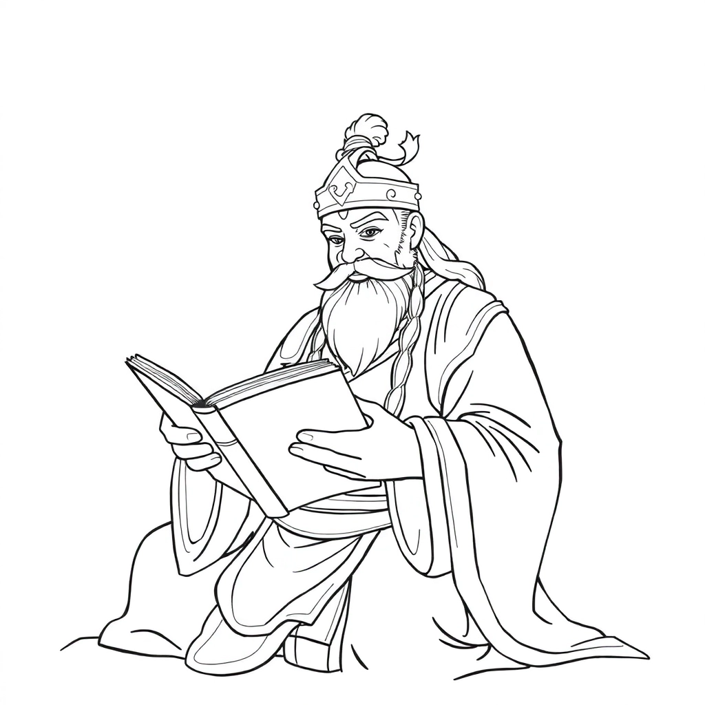 guan yu reading a book صفحات التلوين