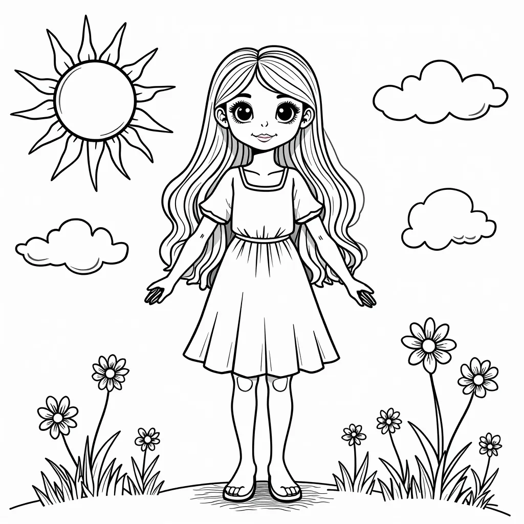 sunshine and beautiful girls coloring pages