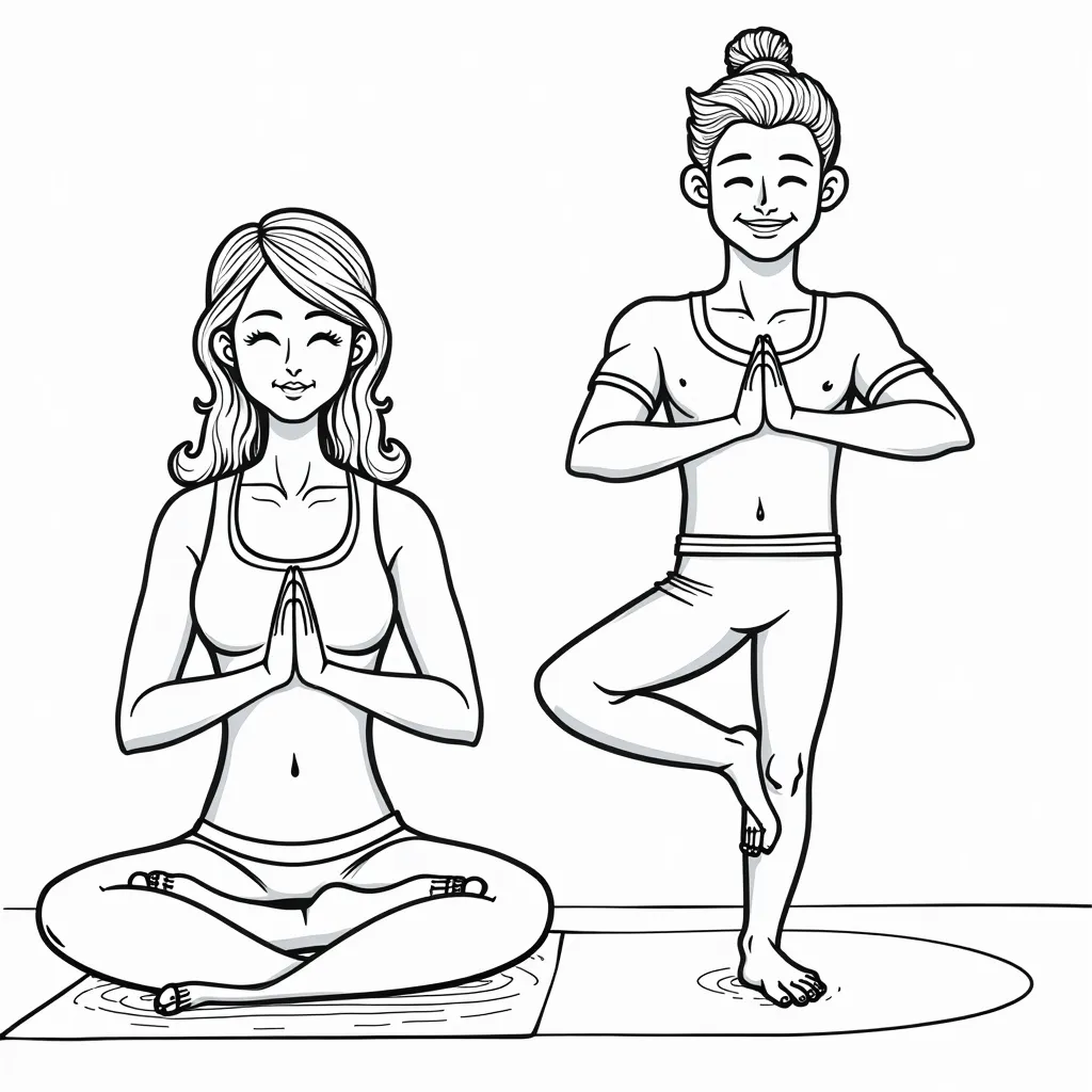 a couple practicing kama yoga coloring pages