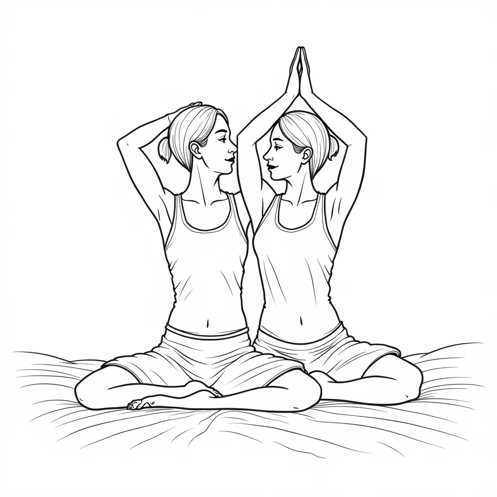 an Asian couple practicing kama yoga on bed coloring pages