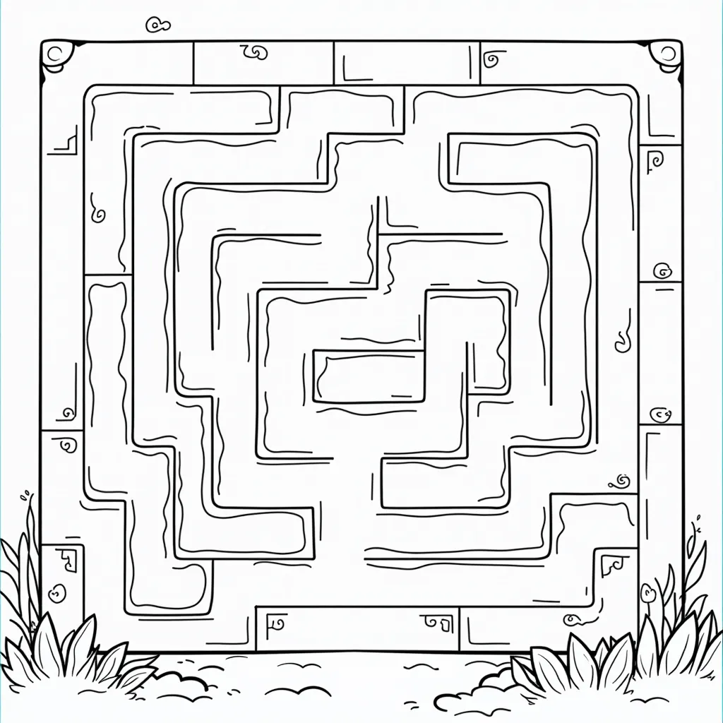 Cartoon background maze with one entry one exit coloring pages