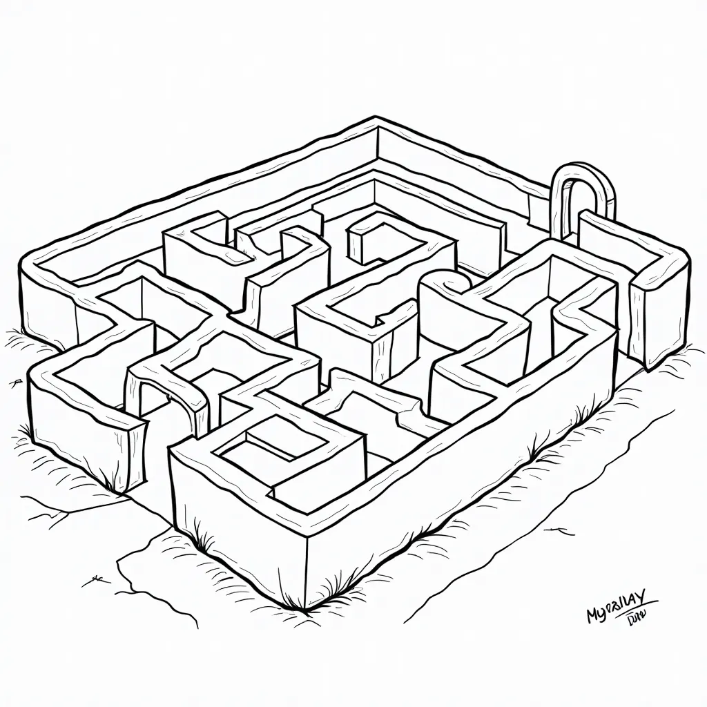 A cartoon maze with only one entrance and one exit coloring pages