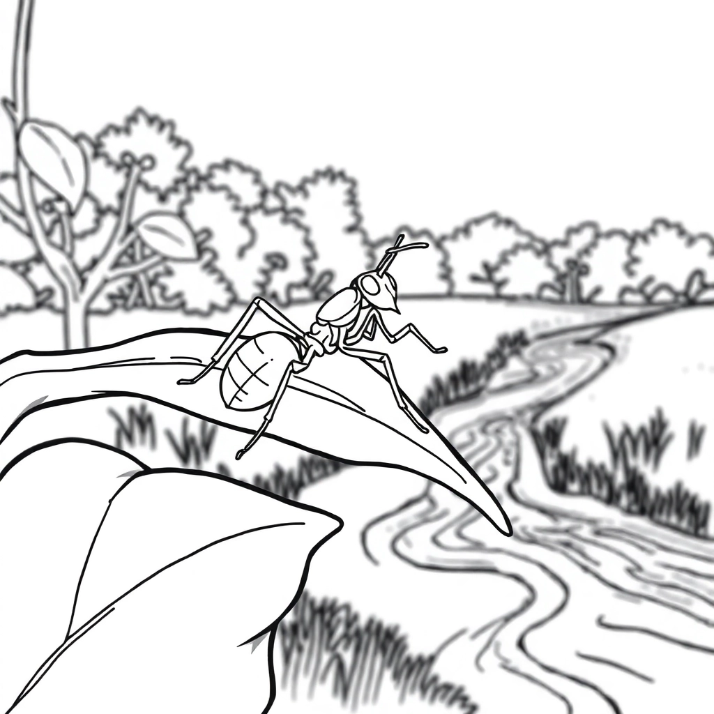 ant sitting on a leaf leaf is floating on river water ant is saved by leaf صفحات التلوين