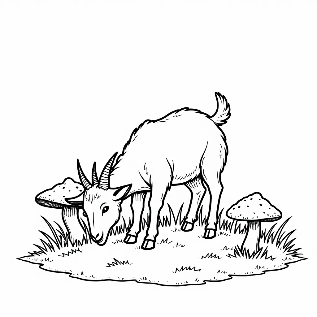 goats grazing on a patch of mushrooms coloring pages