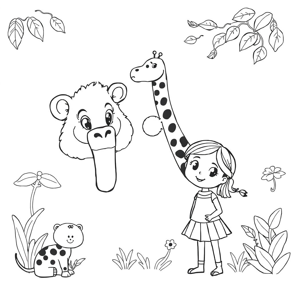 A zoo with a lot of animalsBoy and girls are happy in the zoo صفحات التلوين