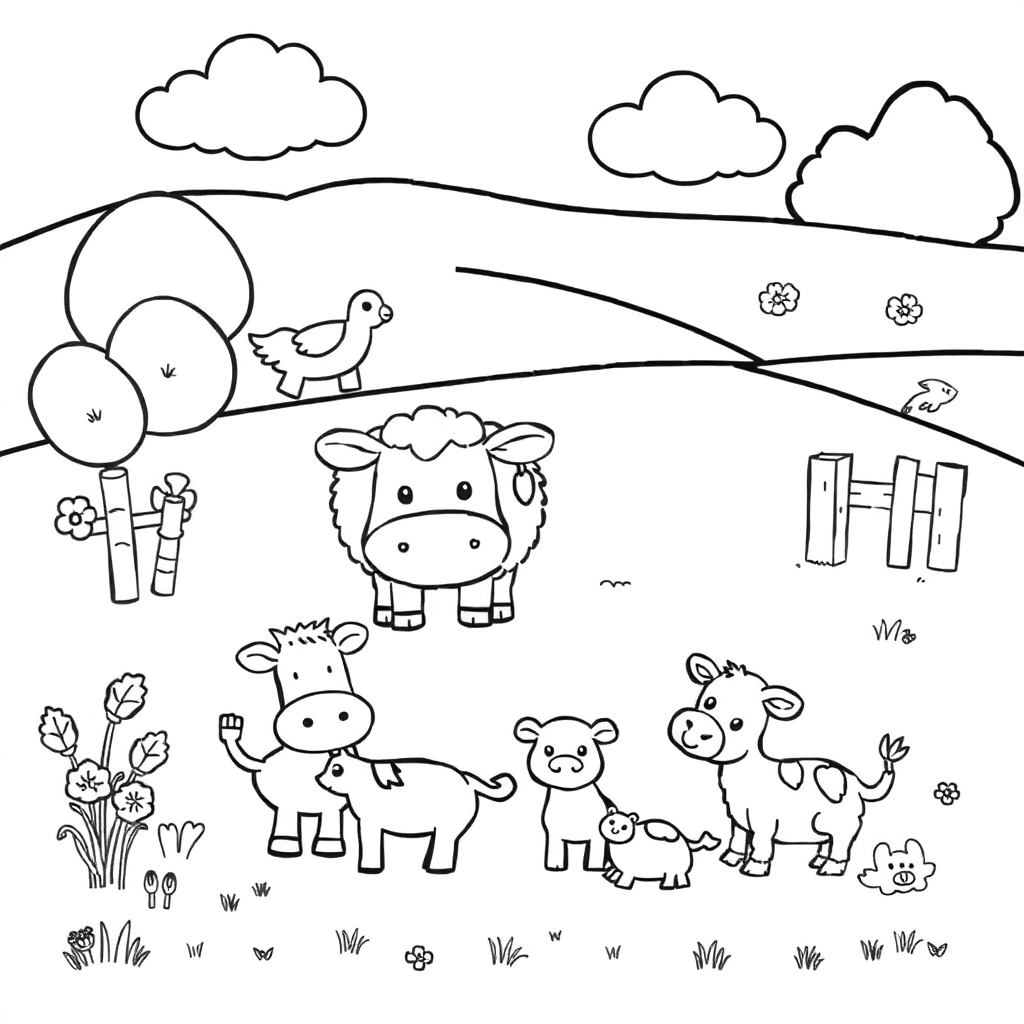 many cartoo animails on the farm  صفحات التلوين