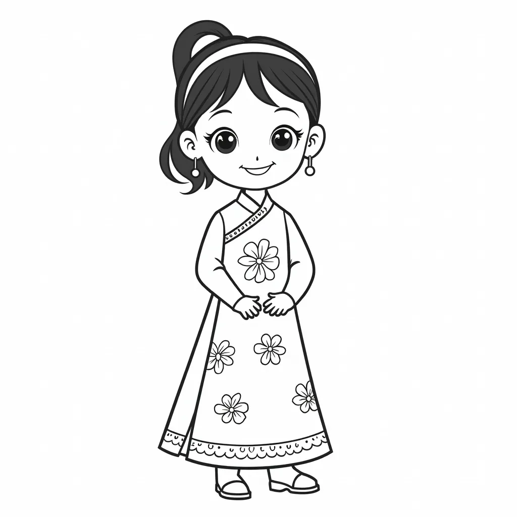 chinese girl wear dress  coloring pages