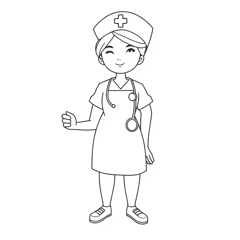 一个穿着职业护士装的美女 صفحات التلوين