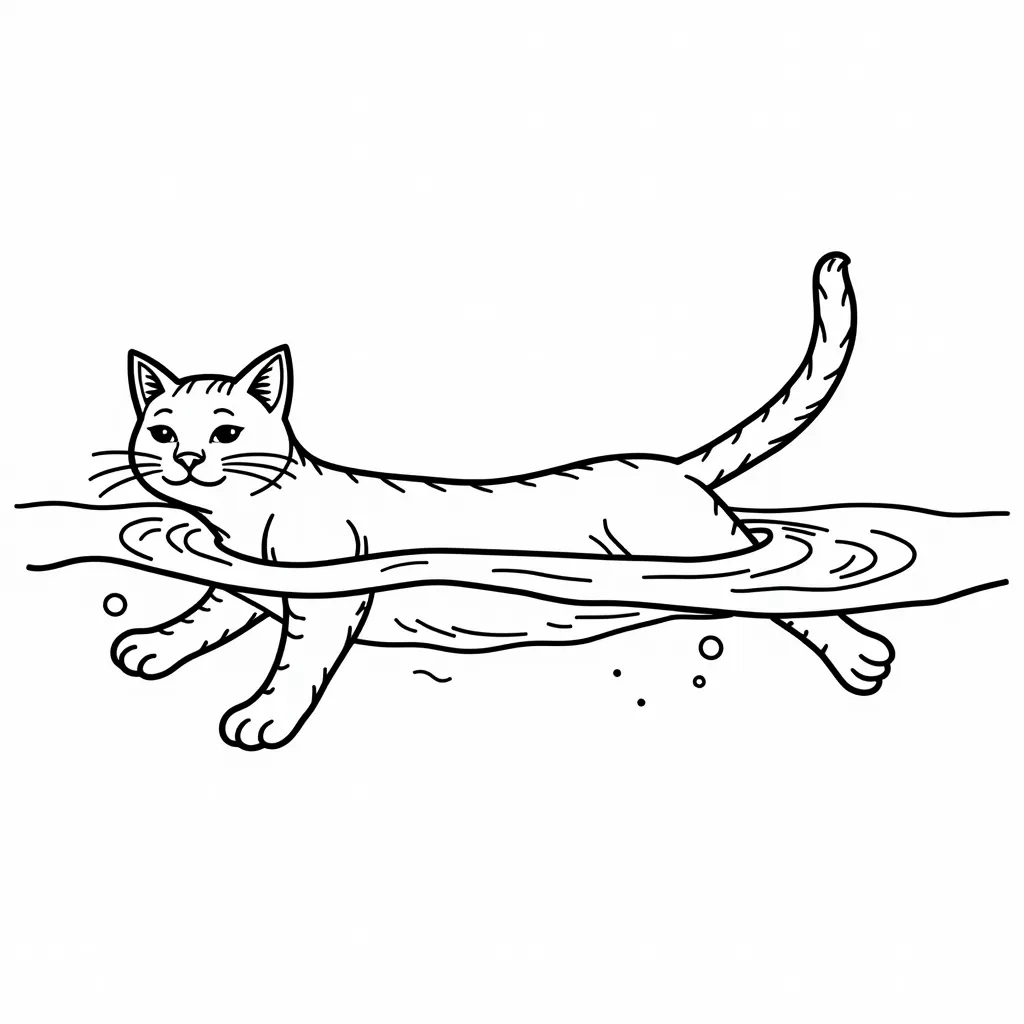 A cat is swimming coloring pages